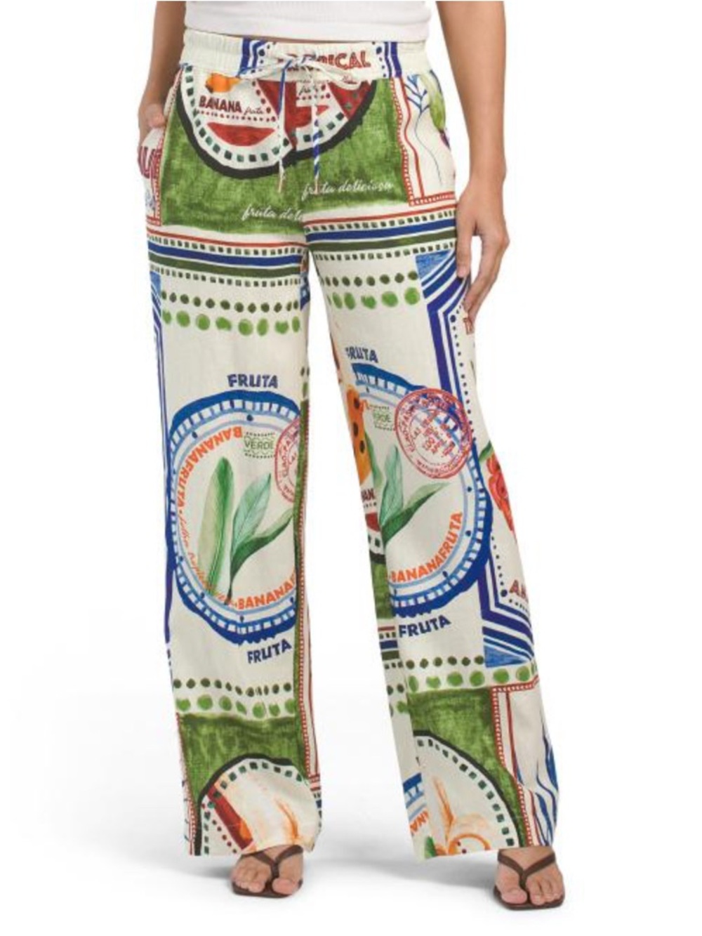 Rachel Zoe Women’s Linen Blend Printed Straight Leg Pull On Pants